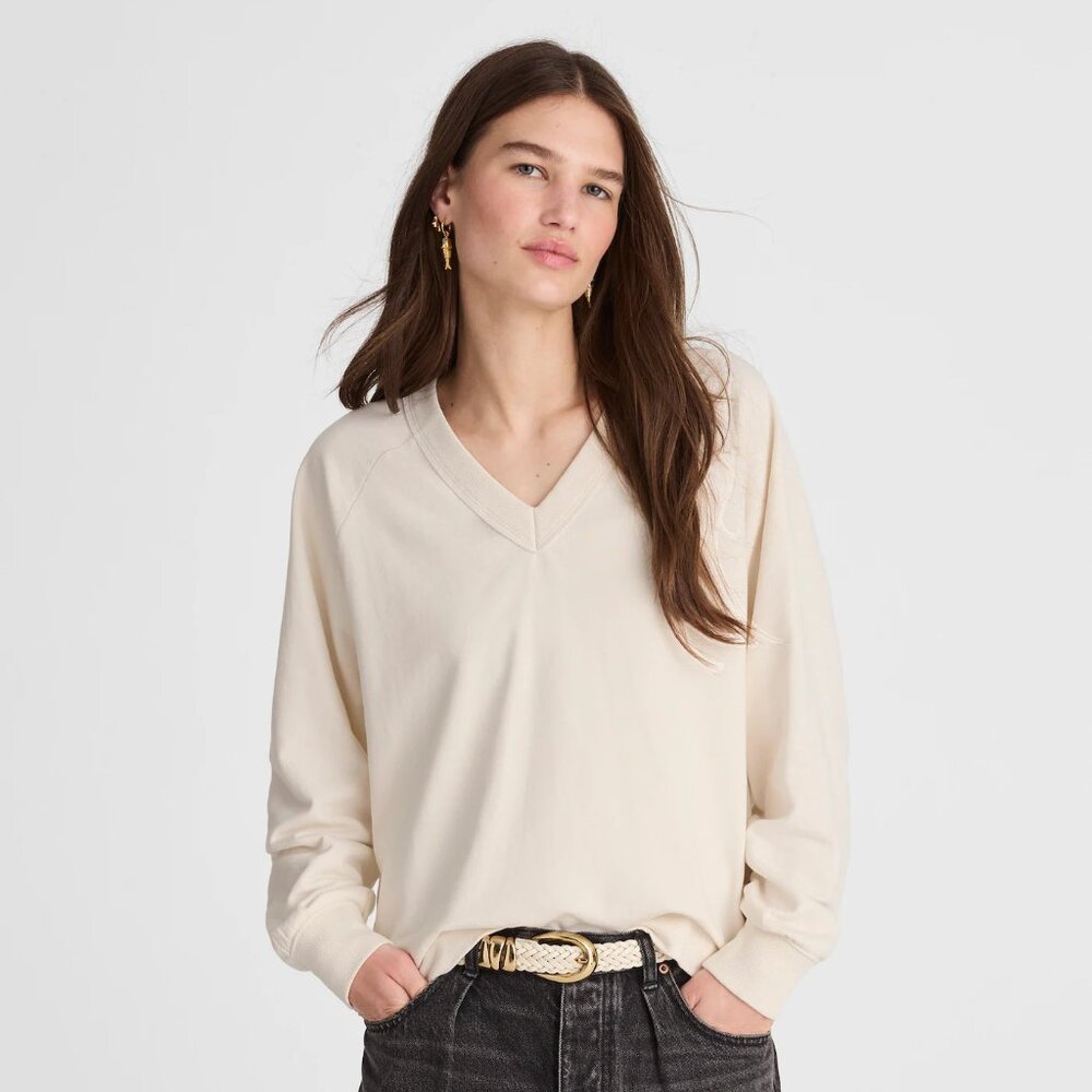 [NWT] Madewell Relaxed Fit Cotton V-Neck Sweatshirt in Cream